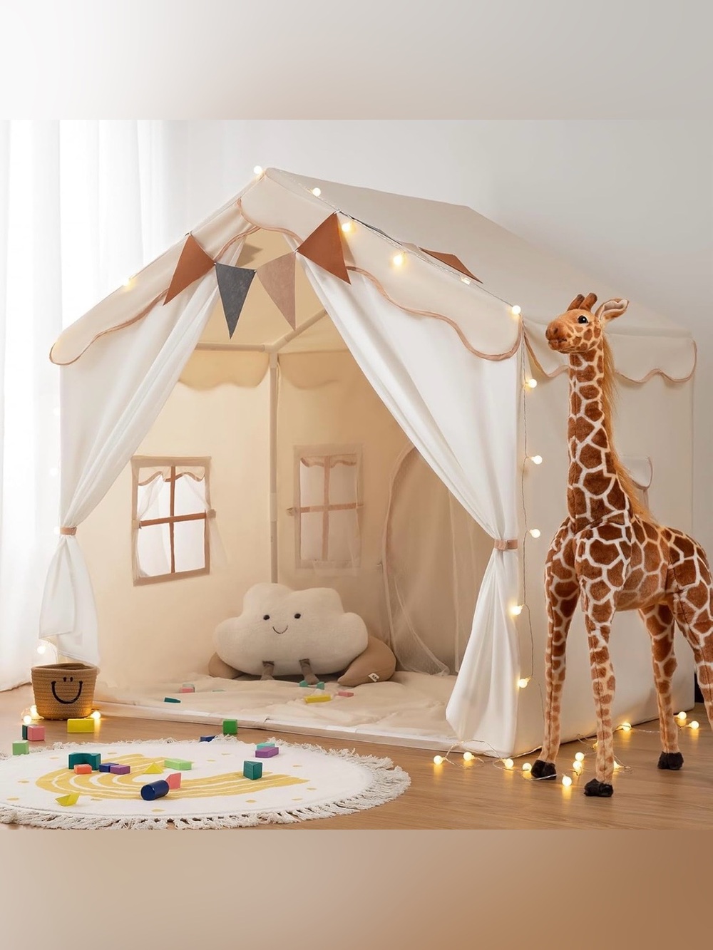 Kids Play Tent with Lights & Padded Mat (51” x 35” x 51”)